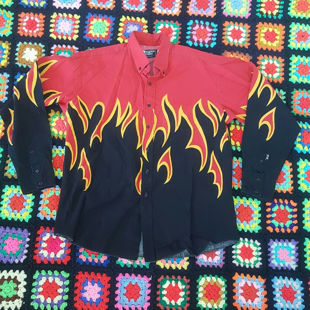 VTG Brooks & Dunn Flames Fire Western Men Shirt XL